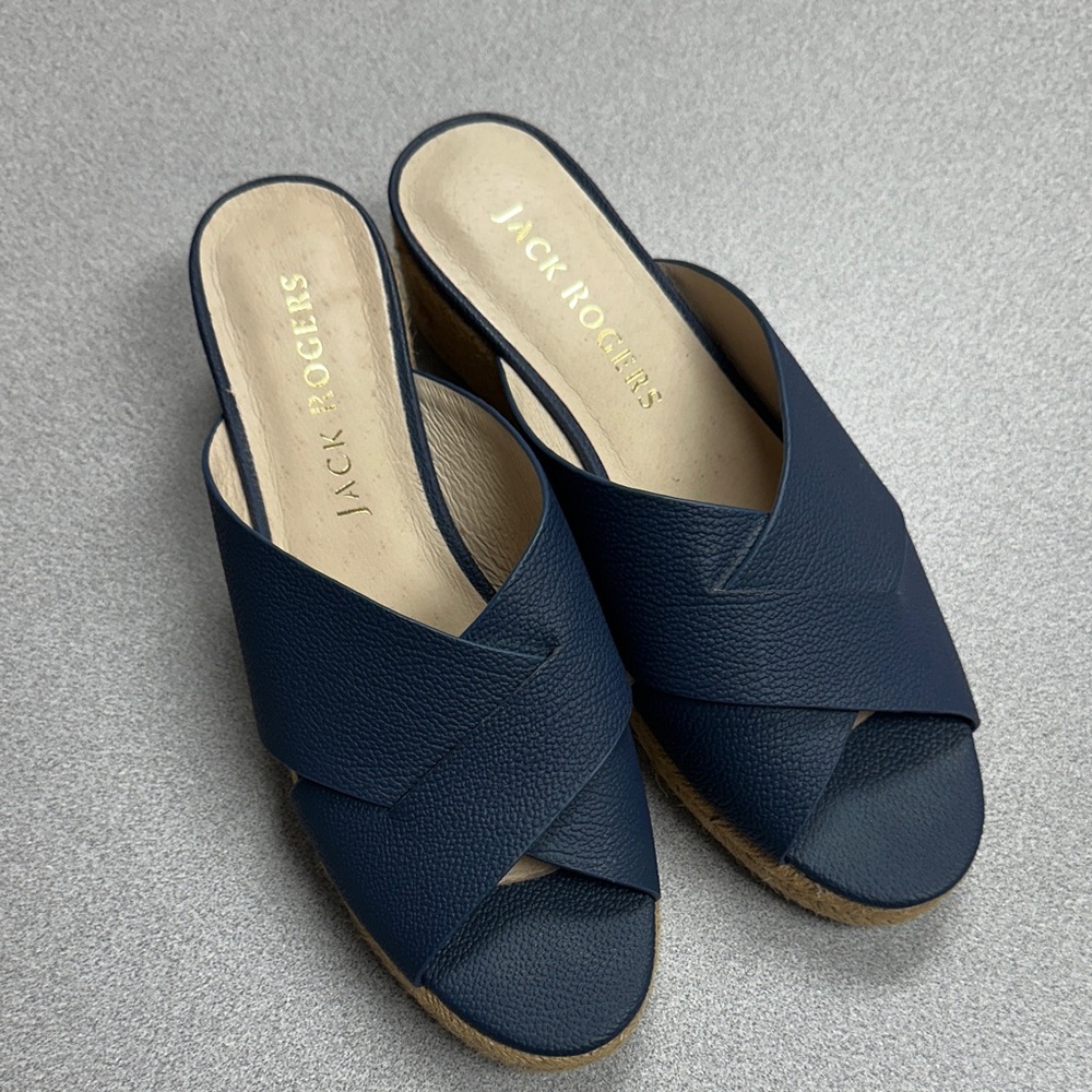 Jack Rodgers navy leather espadrilles sandal size 8.5